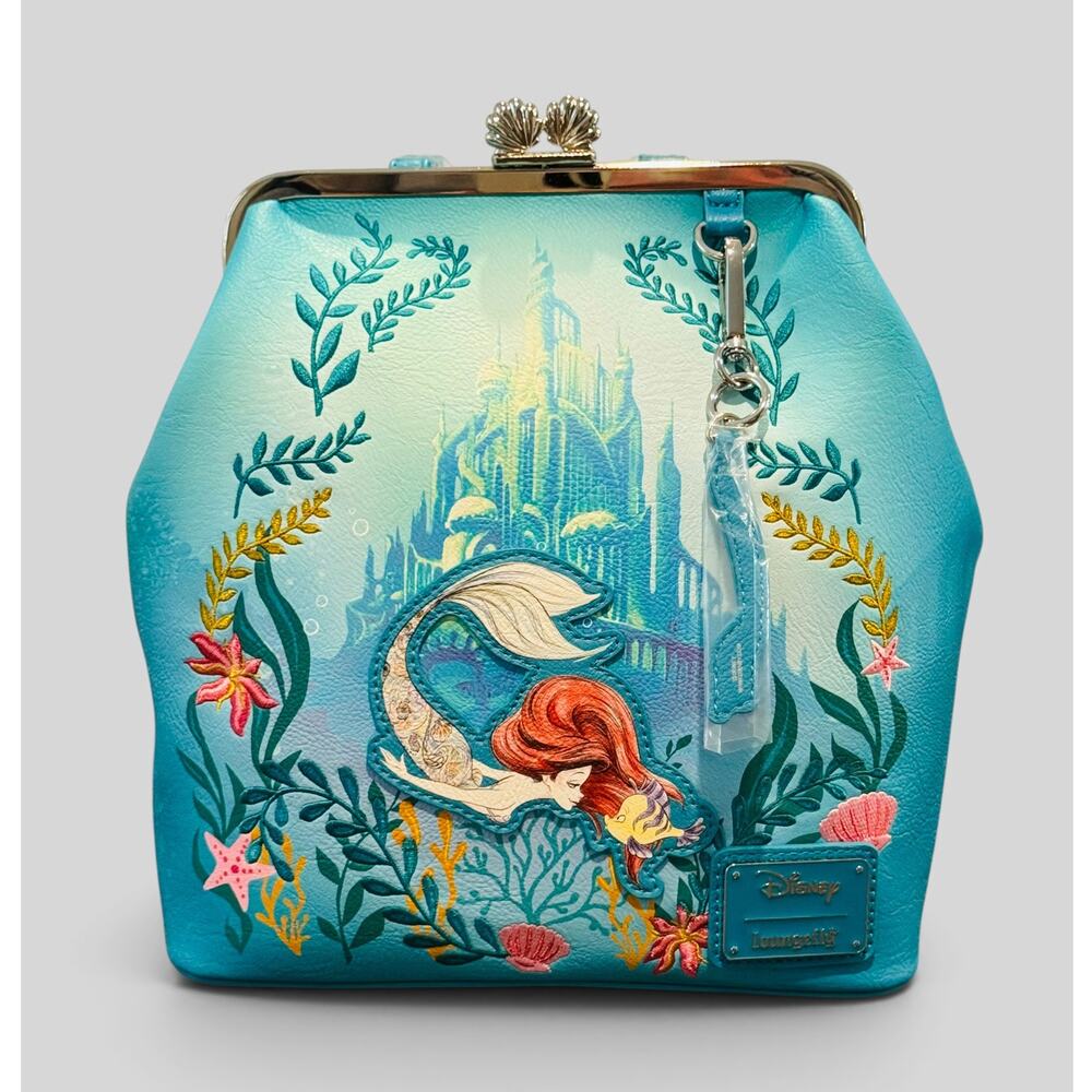 Loungefly Disney The Little Mermaid Ariel Floral Kisslock Mini Backpack NWT